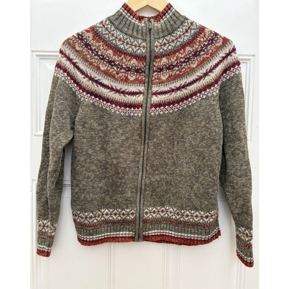 VTG Y2K Tiara International Small Fair Isle Ramie Cotton Zip Cardigan Nordic EUC